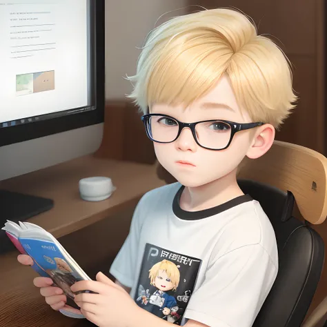 Chibi teen boy with blonde hair nerdy