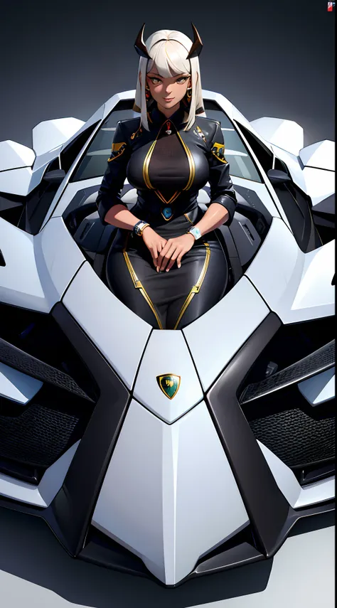 uma mulher africana, vestido branco, Motorsport, Lamborghini, advanced technology, futurista, sci-fi, Ultra-high-definition image, obra de arte, extremamente detalhado, 4k, riqueza em detalhes