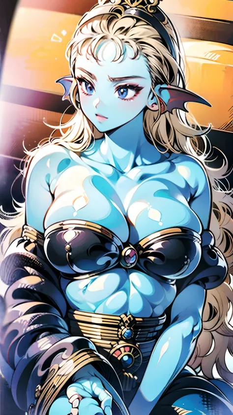 8K,high quality,anime,married woman,beautiful,beautiful,bright,eye highlights,purple eyes,sexy,super big tits,oversized boobs,dark blue nipples,erotic,beautiful line drawing. Blue skin, blue and orange gradient fins, nude, nothing on, nothing on, nothing o...