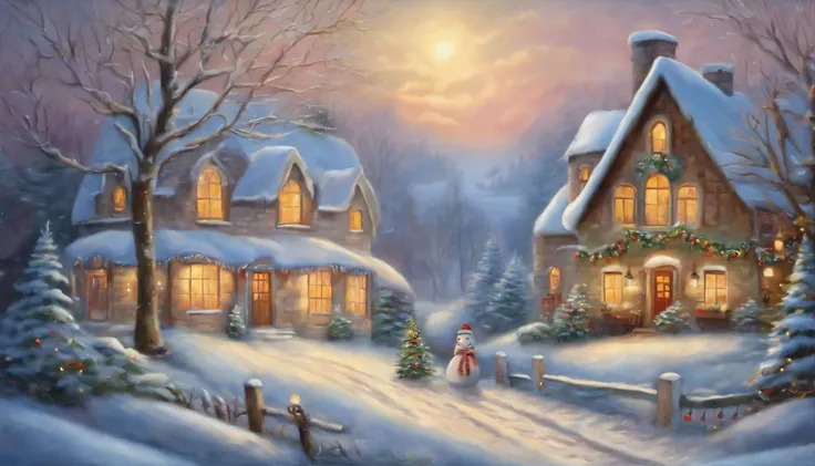 (oil painting, Christmas design, pastel tones), vividly detailed Christmas scene in an oil painting style with pastel tones