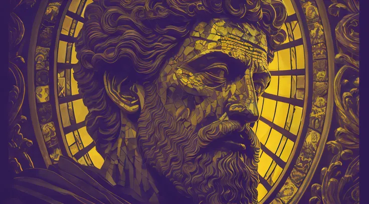 Arafed image of a statue of a man with a beard, divino e estoico, stoic, eStoic face, Estoicismo, Stoic attitude, estoico and calm, Arte de Alessandro Pautasso, arte digital detalhada, illustration in the golden ratio, intrincada arte digital detalhada, Re...