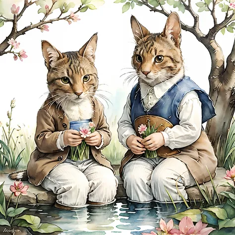 Beatrix potter animal couple love water color flower