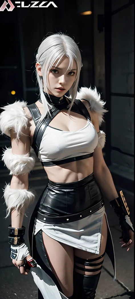 a close up of a person in a costume with a sword, as a character in tekken, female character, tifa lockhart with white hair, katana zero video game character, lunar themed attire, kda, slim body, cyborg - girl with silver hair, upper body avatar, fashion g...