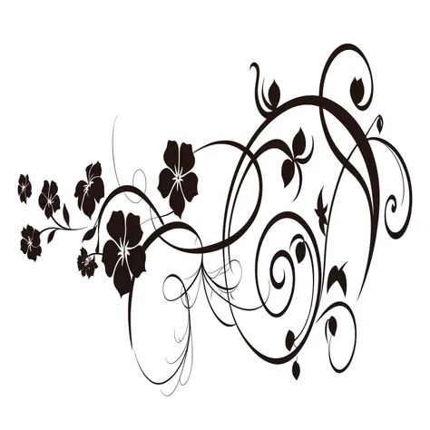 A black and white drawing of a vine with flowers,floral design, design on white background, swirling flowers, Gorgeous floral design, black and white vector art, flowers and vines, flower ornament, exquisite line art, tattoo design, Delicate floral ornamen...