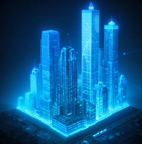 The image of Alafi in a city full of skyscrapers and planes, Fractal architecture, prerendered isometric graphics, isometric futuristic building, corporate holograms, 3 d city, isometric 8k, isometric 3 d, isometric 3d render, Isometric 3D, isometric futur...