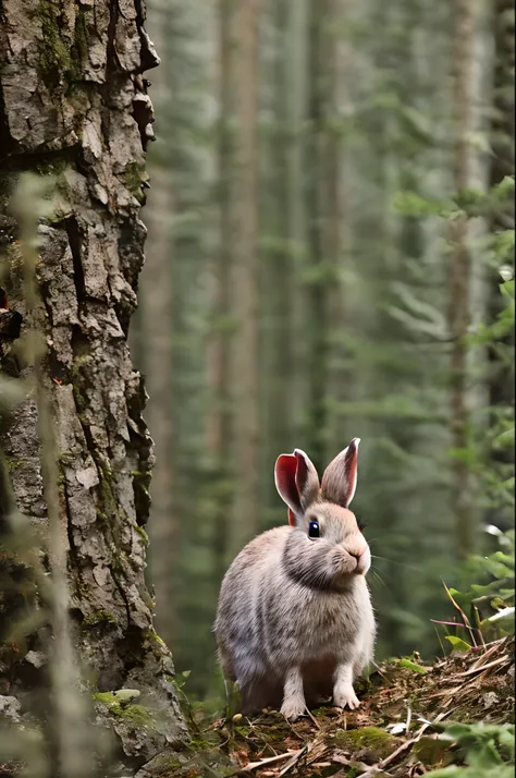 a cute bunny，watch the map and hike through the forest