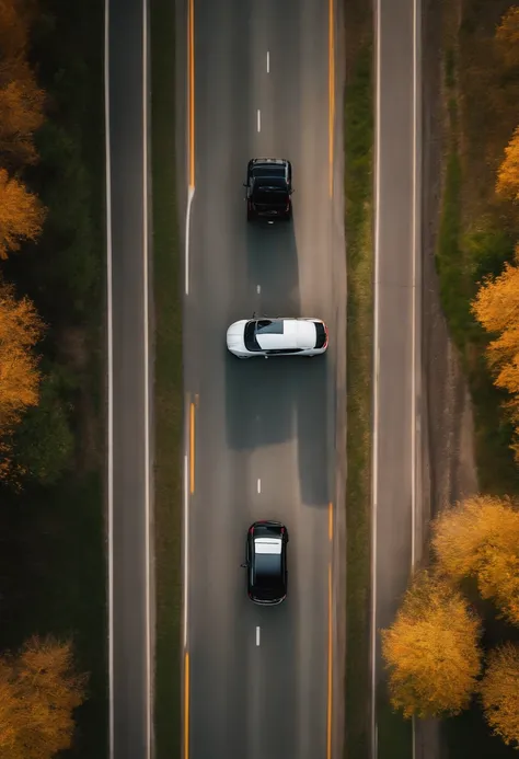 Aerial view of a person slamming on the brakes from the inside of a car.