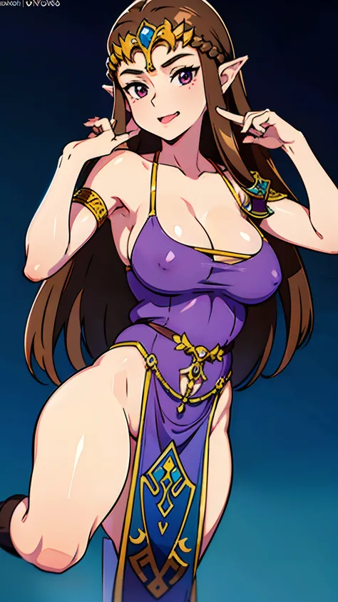 Night background,Drooling from the mouth,Whole body drooling,Long tongue protruding from the mouth,8K high image quality,highly accurate,princess zelda,Beautiful shape,beauitful face,Small face,full bodyesbian,Beautiful shape,leotard,Purple dress,with ligh...