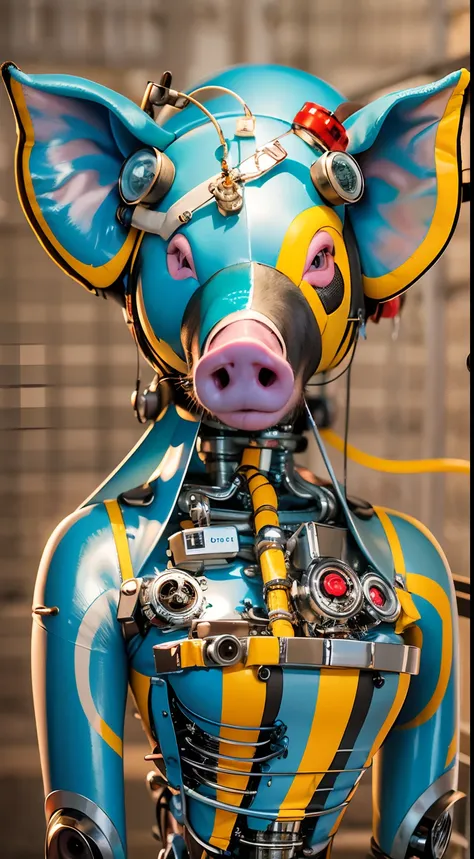 melhor qualidade， tmasterpiece， ultra-high resolution， Rendered with camera-like realism， ((((Pintura do corpo colorido estilo Romero Brito)))),  fotografia real，(((( A Mechanical Pig))))，((sozinho))，(((Corpo inteiroesbiano))),((perfect facial features，ros...