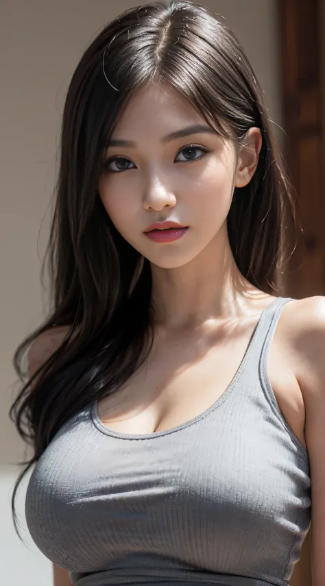 (Raw photo, Best Quality), (Realistic, Photorealsitic:1.3), masutepiece, Extremely delicate and beautiful, Soft light, (Brown hair, Shoulder-length straight hair swaying in the wind、With bangs), (Very fair skin:1.4), Beautiful detailed girl, (Detailed fing...