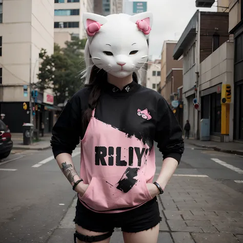 Realistic_3D, Hello_Kitty_toy_model, grunge_aesthetic, tomboy