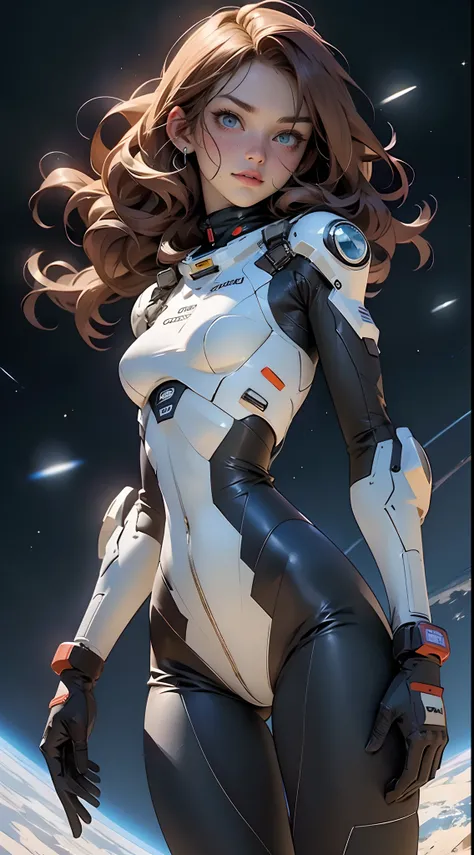 gritty hair fit body big breasts slim thighs slim waist pilot suit alone looking at the viewer in space long hair blushing determination, 8k, Detalle extremo,More detailed 8K.motor irreal:1.4,UHD,La mejor calidad:1.4, fotorrealista:1.4, textura de la piel:...