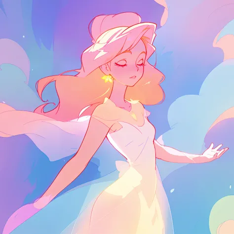 beautiful girl in pale pink dress, fairy dress, long peach and golden hair, watercolor illustration, inspired by Glen Keane, inspired by Lois van Baarle, disney art style, by Lois van Baarle, glowing aura around her, by Glen Keane, jen bartel, glowing ligh...