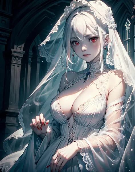 Masterpiece, portrait A spectral ghost woman, extremely close up,(Best quality, highly detailed, beautiful and aesthetic:1.2),(delicate and beautiful),(ultra highly detailed CG illustration),(girl:1.1),(red eyes), (smirk, furrowed eyebrows),wearing white o...