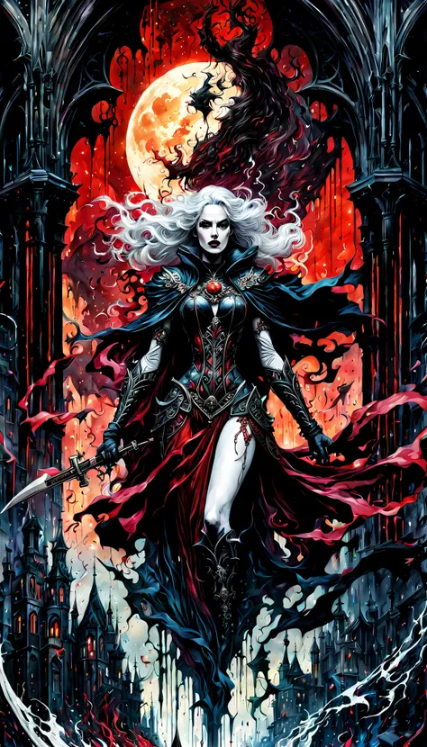 ultra-wide-angle, photorealistic medieval gothic shot of an exciting fusion between spawn and lady death resulting in a new char...