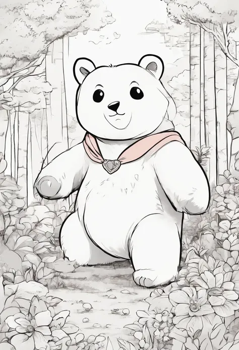 Dibujo en blanco y negro, un oso en el bosque