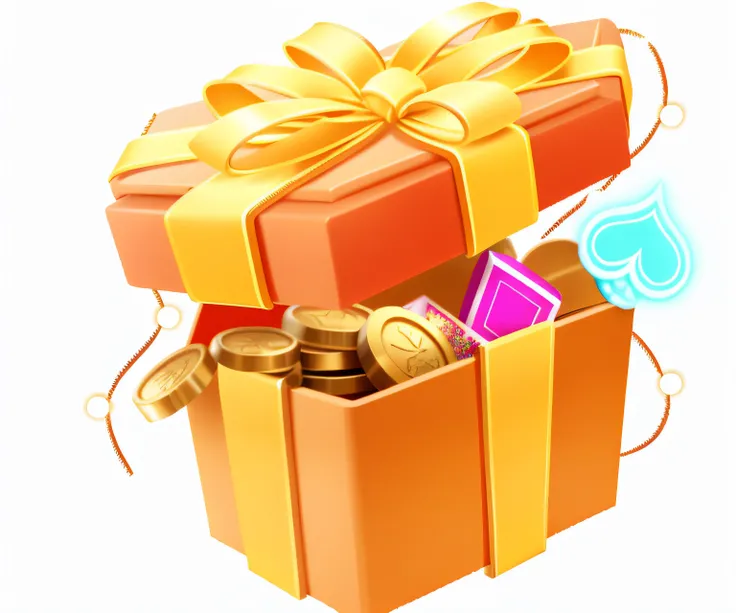 Close-up of a gift box containing a large number of coins, Gifts, Gifts, loot box,  treasure, festivity, birthday wrapped presents, 3 d icon for mobile game, ability image, Treasure chests, Treasure Trove, 9K, Avatar image, Art Pack, item art