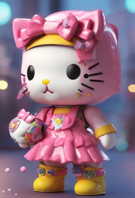 Hello_kitty_toy, funko_pop, 3D, emo_aesthetic, emo_hair, metalcore