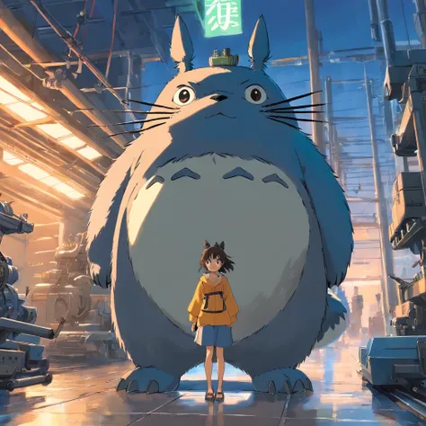 Totoro, Mechanical equipment，The whole body is covered with machinery , Modern weapons in hand，城市，No Man，No one appears