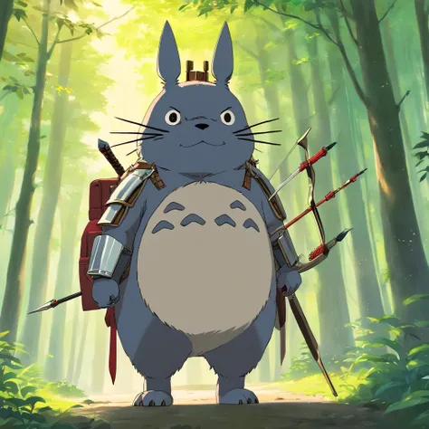 Totoro，The whole body is covered in armor , Bow and arrow in hand，bow and arrows，Wears samurai armor on his head，NOWAI，No Man，No one appears