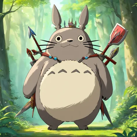 Totoro，The whole body is covered in armor , Bow and arrow in hand，bow and arrows，Shooting action，NOWAI，No Man，No one appears