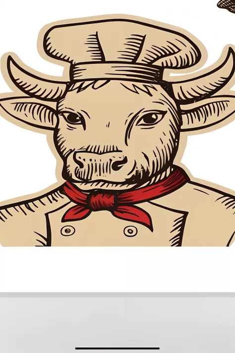 There is a picture of a cow wearing a chefs hat, taur, cow, butcher, cow head, a cow, Steak punk, face of an ox, beef, looking towards camera, meat factory, beefy, author：Tom Wenerstrand, best chef, milkman, closeup of a butcher working, COW GIRL, local cl...