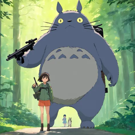 Totoro，Gun in hand，Big guns，Shooting action，The whole body is covered in armor ，NOWAI，No Man，No one appears