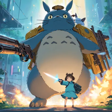 Totoro，Gun in hand，Big guns，Shooting action，The whole body is covered in armor ，NOWAI，No Man，No one appears