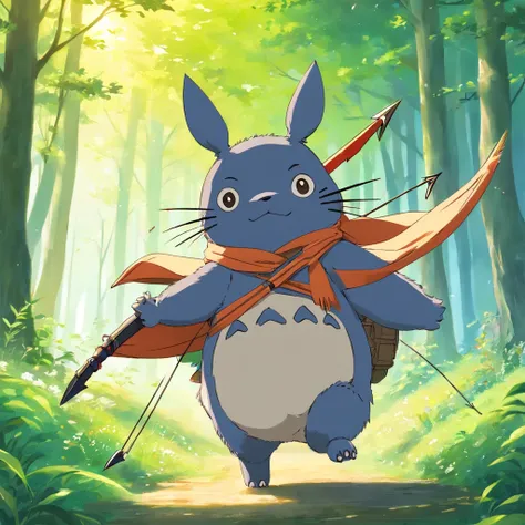 Totoro，Bow and arrow in hand，bow and arrows，Shooting action，Pull away the bow and arrow，The whole body is covered in armor ，NOWAI，No Man，No one appears