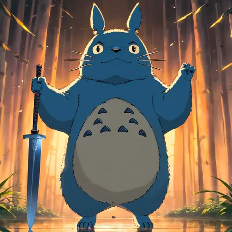 Totoro, Samurai equipment，The whole body is covered with armor , Knives in both hands，Waving，NOWAI，No Man，No one appears