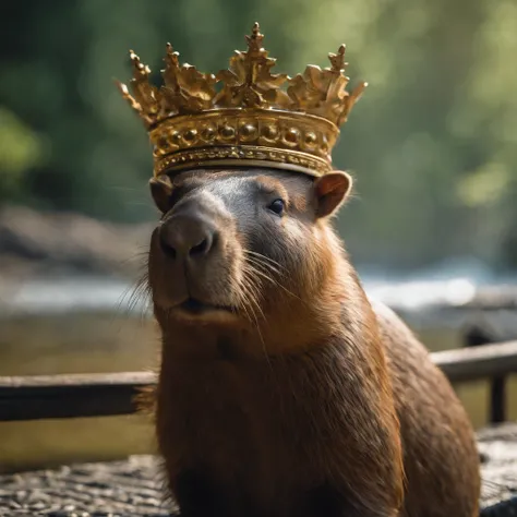 ,Chest scales,high high quality,8K,Many details, capybara wearing crown, side view, reality