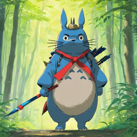 Totoro，The whole body is covered in armor , Bow and arrow in hand，bow and arrows，Wears samurai armor on his head，NOWAI，No Man，No one appears