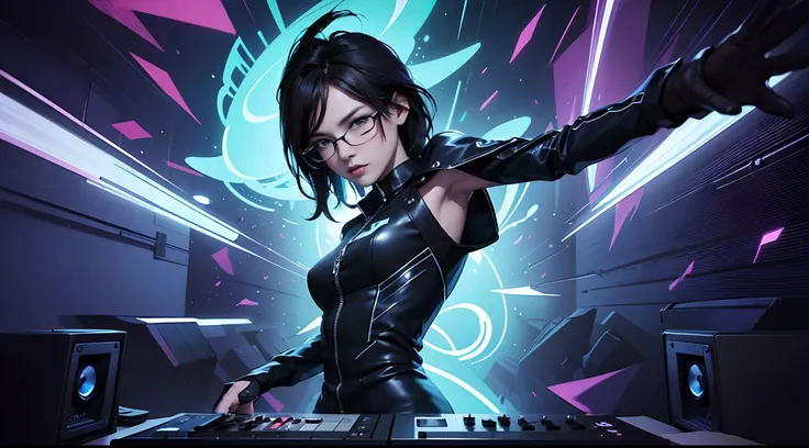 Estilo::Jae Lee ::2.9 --qualidade ,BACKGROUND illustration style, fantastic paintings ,estilo grafite;(Ultra - Detalhado, 16k resolution, Lentes de cinema,rendering by octane) ,Mobilize a atmosfera,DJ STUDIO, equipamento de DJ , luzes neon