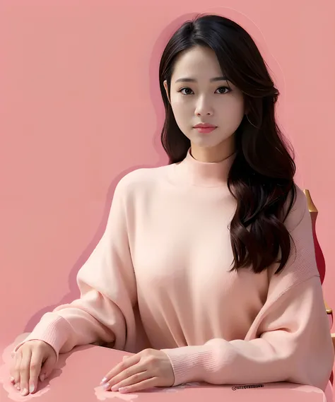 Image of a woman with long hair and a pink sweater, song hye - kyo, beautiful Korean women, dilraba dilmurat, Gorgeous young Korean woman, female actress from korea, lee ji eun, Lee Ji-eun, Beautiful young Korean woman, Korean woman, iu lee ji-eun as a sup...