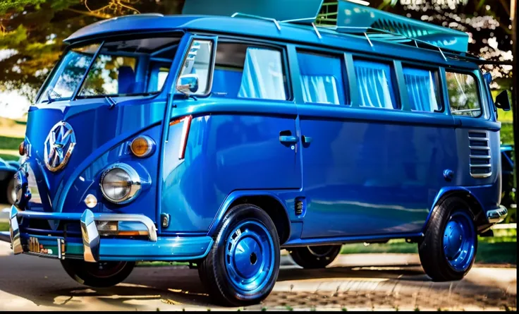 THERE IS A KOMBI STATION WAGON ,(ROYAL BLUE AND METALLIC BLUE METALLIC PAINT , RODAS ARO 20  PRETASTUNING REBAIXADA AO EXTREMO, com pretasVOLKSWAGEN ESTACIONAMENTO, Carrinha, Bullies, Carrinha, Driving a VW van, Kombi VW em uma rua, foto do perfil, ROYAL B...