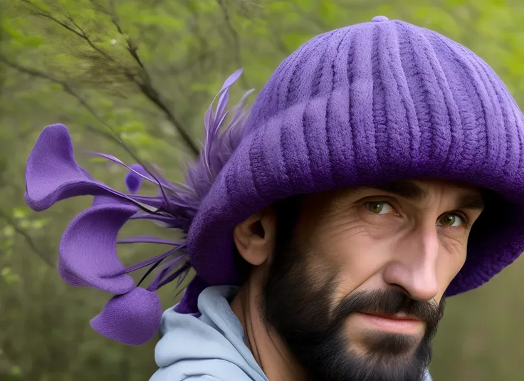 Man with purple hat way too big for his head