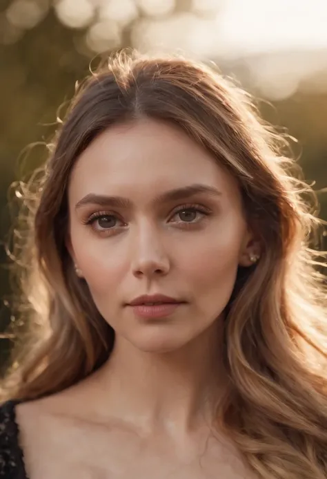 (estilo RAW, obra-prima, melhor qualidade, ultra-detalhado), 28 anos Elizabeth Olsen postando ao ar livre, peito grande, noite bonita, alegre e feliz, clear sky, analogue style, (textura da pele, grain of film), cinematiclight, side-lighting, ultra high-re...