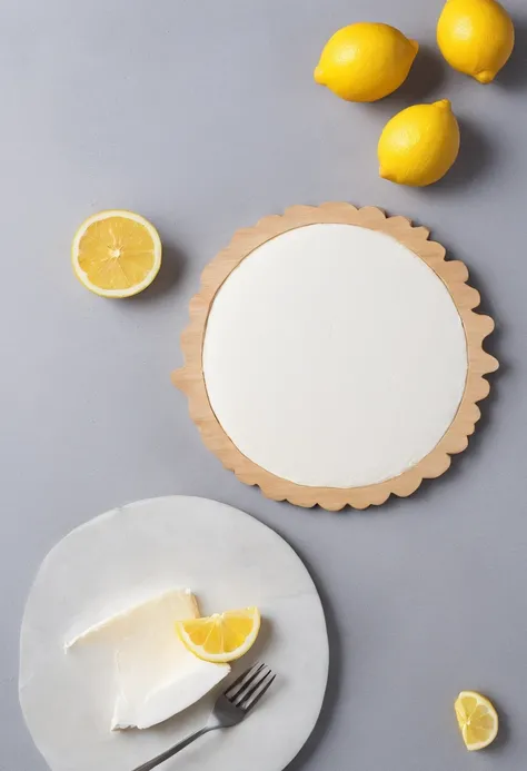 chopping board，eggshell，farinha，Clara，Small lemon，Lemon meringue pie，Creative composition，professional photoshooting，