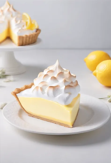 Lemon meringue pie，cinematic ligh，professional photoshooting，studio lit，studio context，advertisement photography，Complicated details，hyper-detailing，Ultra photo realsisim，8K UHD