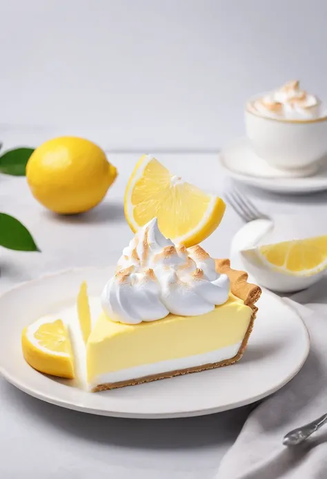 Lemon meringue pie，cinematic ligh，professional photoshooting，studio lit，studio context，advertisement photography，Complicated details，hyper-detailing，Ultra photo realsisim，8K UHD