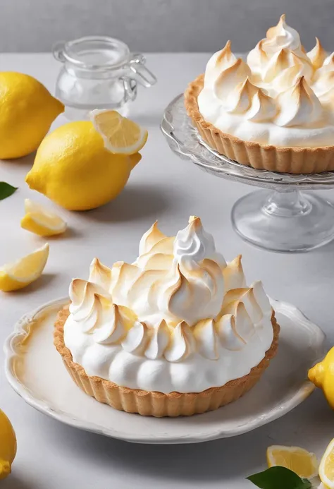 Lemon meringue pie，cinematic ligh，professional photoshooting，studio lit，studio context，advertisement photography，Complicated details，hyper-detailing，Ultra photo realsisim，8K UHD