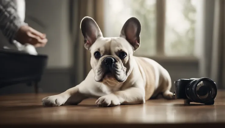 French Bulldog,Honey Pied、 Adults, Aquarium in the back, , realisitic, Pencil drawing, white backgrounid、up of face