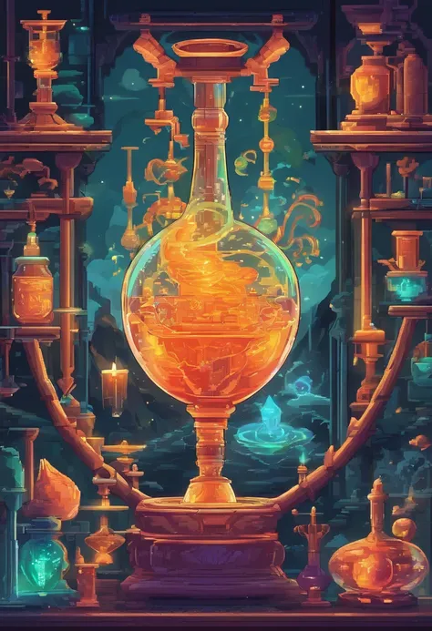 (ultra-detailed,realistic:1.37),alchemy potion,elixir of life,powerful magical glowing potion,vibrant colors,ancient glass flask,bokeh,artistic rendering,lab equipment,laboratory,smoke vapor,swirling mist,science and magic,mystical symbols,power of nature,...