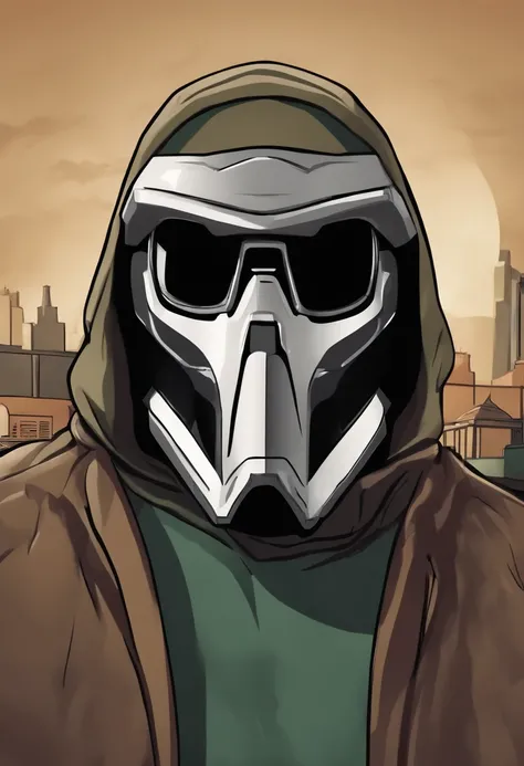 MF Doom the rapper in the style of Nickelodeon cartoon