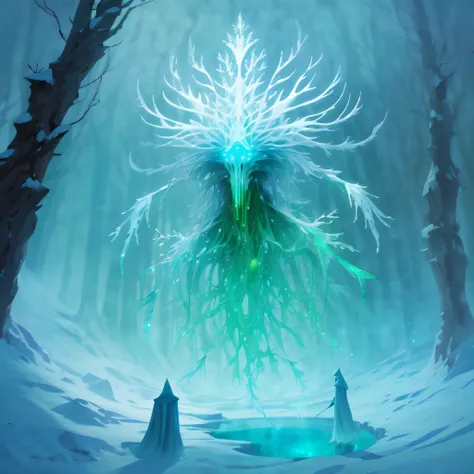 (((eerie depths of a virtual game Rime Ice illustration:1.3))), a chilling undead creature, unfolds before our eyes. breathtakingly haunting digital painting captures the main subject, massive party, dissonant orchestra of shadowy figures, each clad in gho...