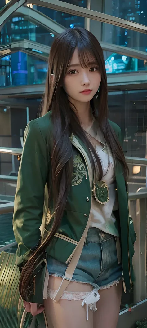 1 girl, green jacket, long hair, garena undawn, undawn character, realistic, ultra detail