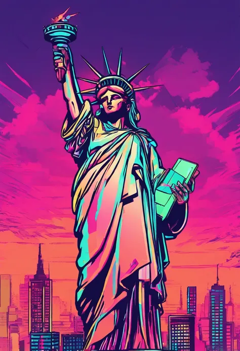 Statue of Liberty in the style of cyberpunk