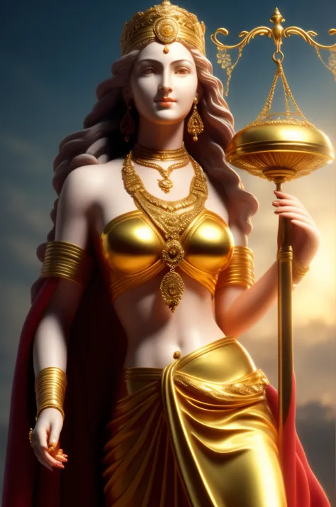 a close up of a statue of a woman holding a lamp, goddess. extremely high detail, 3 d goddess minerva, greek titan goddess themis, indian goddess of wealth, portrait of a beautiful goddess, golden goddess athena, a stunning portrait of a goddess, 3 d godde...