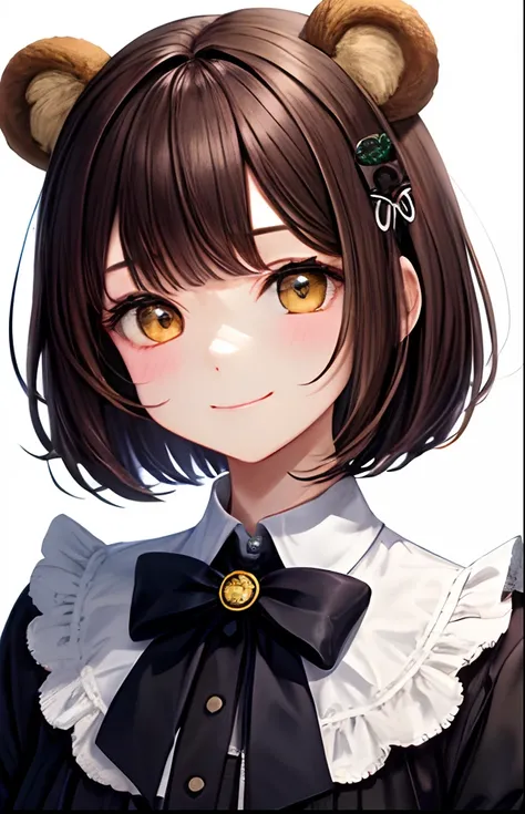 girl with、No background、without background、Background through、brown haired、Brown hair、short-cut、bob cuts、Subject bangs、Pattsun bangs、Aligned bangs、Sareme、drooping eyebrows、Takuambi、Marovi、Round eyebrows、Yellow eyes、Yellow eyes、Bear ears、Bear ears、onepiece、...