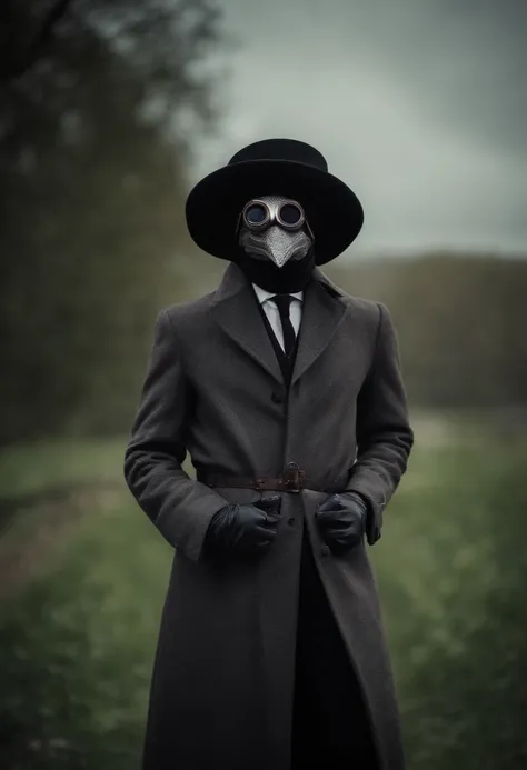 male plague doctor with purple goggles, cartoon, the long coat like dress has leg cuts, revealed legs with lace straps and fishnets, wearing black stilettos, high quality image 20 year old